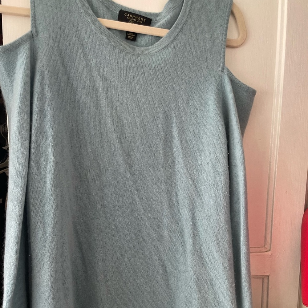 Charter Club Light Blue peek a boo shoulder cashmere sweater.